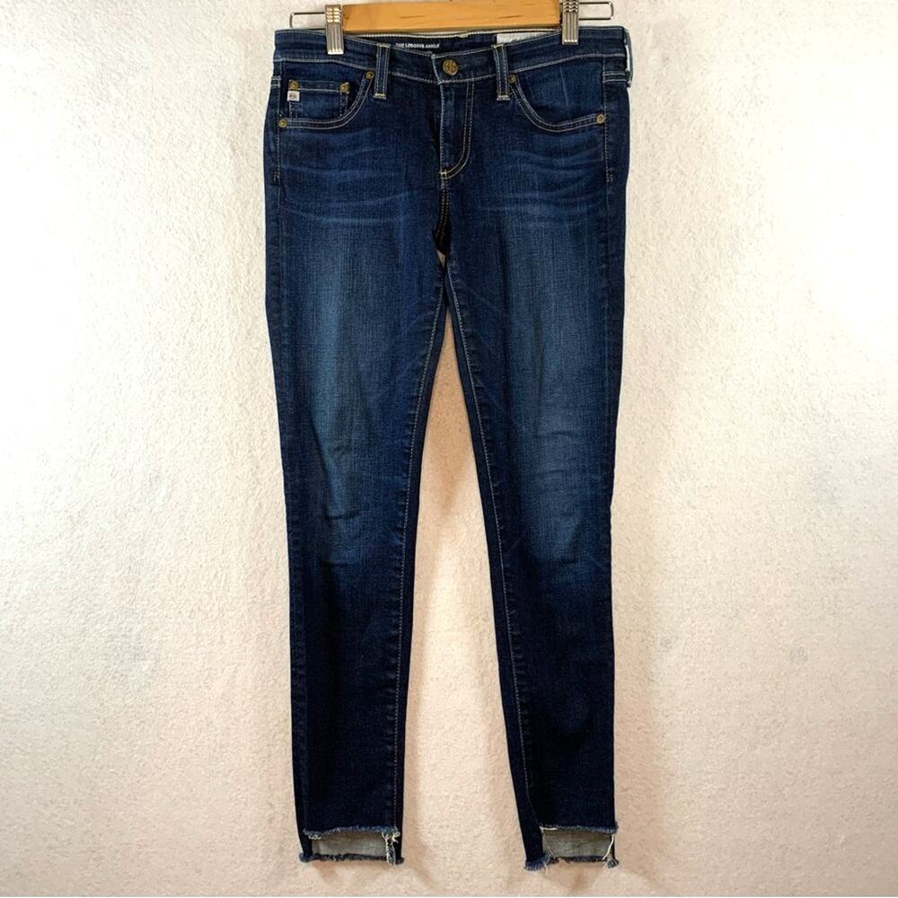 AG Ag-ed Denim Legging Ankle Super Skinny Sz‎ 27R Dark Wash Raw Hem